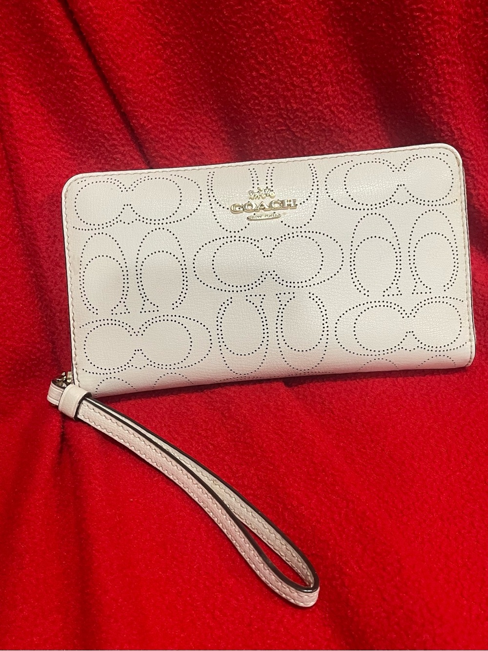 Coach Long Perforated Signature Zip Around Wristlet
